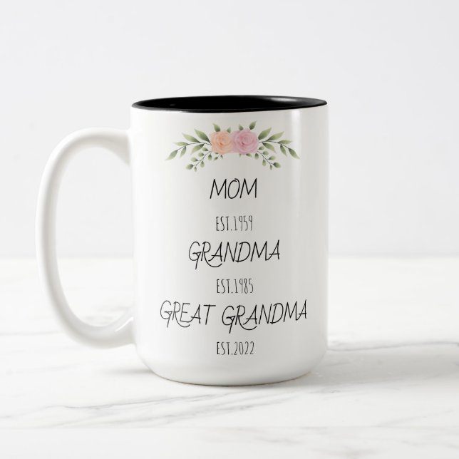 Mamma Grandma Underbar Grandma Est Anpassningsbar  Två-Tonad Mugg (Vänster)