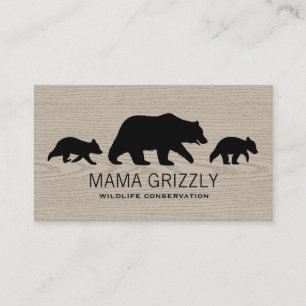 Mamma Grizzlybjörn med ungar silhuetter vilda djur Visitkort