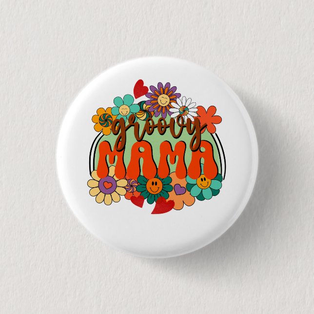 Mamma Groovy Blommigt Knapp (Framsida)