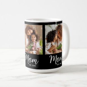 Mamma Grundad Datum 3 Foto Vit Skrift på Svart Kaffemugg
