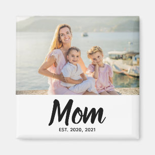Mamma Grundad Datum Svart Skript Anpassad Foto Magnet