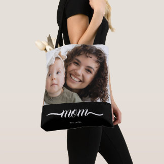 Mamma Grundad Foto Anpassad Datum Elegant Svart Tygkasse
