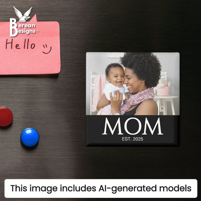 Mamma Grundad Foto Present Magnet (Stylish MOM ESTABLISHED photo magnet with custom photo & text. Ideal Mother's day favor gift)