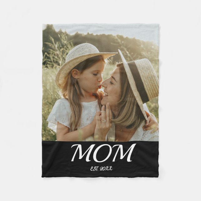 Mamma Grundad Svart Modernt Skript Foto  Fleecefilt (Framsidan)