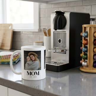 Mamma Grundad Svart Typografi Foto Present Kaffemugg