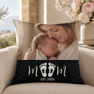 Mamma Grundade Baby Fotspår Foto Gåva Kudde