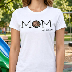 Mamma Grundade Hjärta Svart Minimal Foto T Shirt