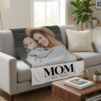 Mamma Grundade Svart Typografi Foto Present Fleecefilt