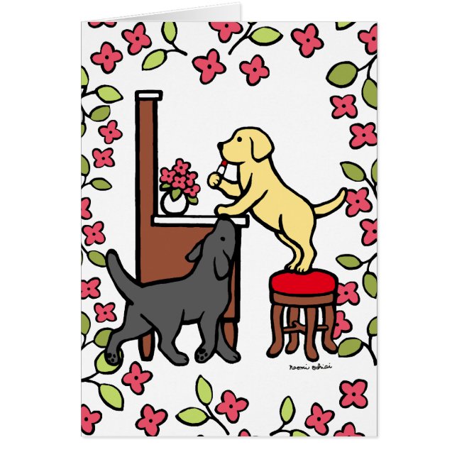 Mamma Gul lab och Svart lab marionett Duo Hälsningskort (Framsidan)