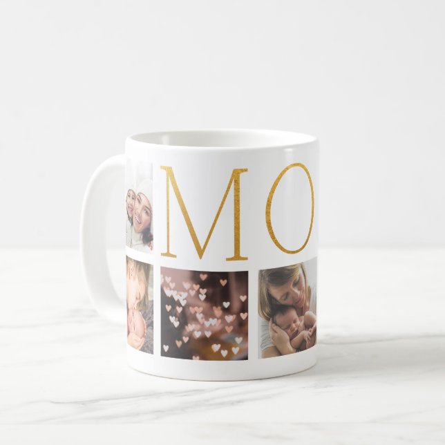 MAMMA guldfärgsmodern elegant text Multi 7 Photo Kaffemugg (Framsida vänster)