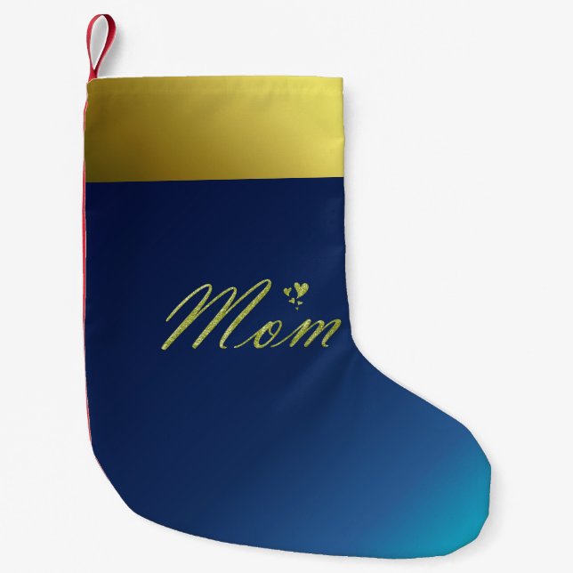 mamma gyllene text i blå julklump liten julstrumpa (Framsidan)