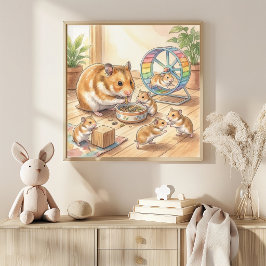 Mamma Hamster och Bebisar Barnkammare Poster