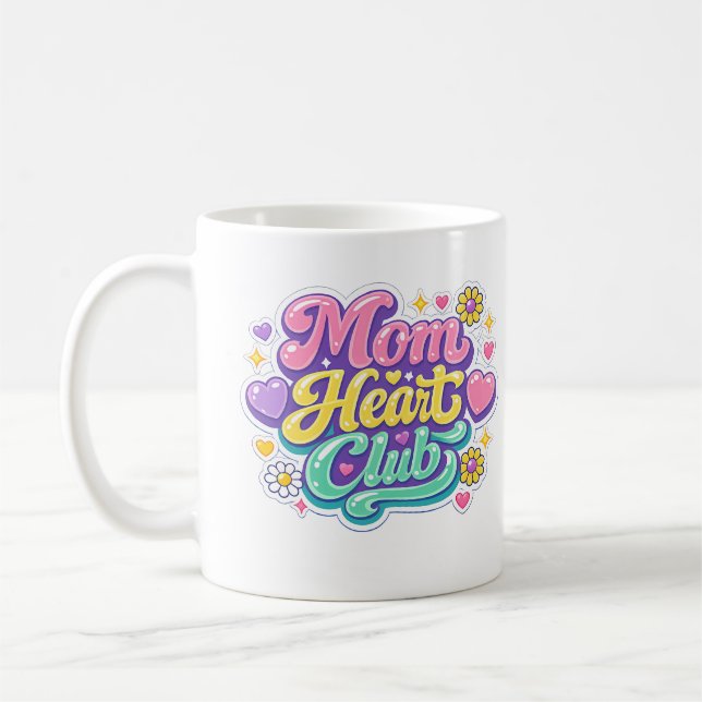 Mamma Heart Club Retro Groovy Blommig  Kaffemugg (Vänster)