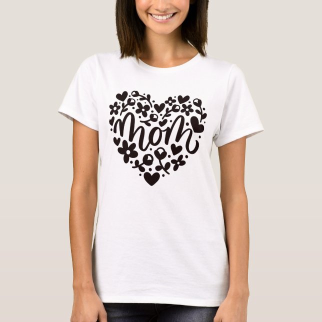 Mamma Heart Flowers T-Shirt (Framsida)