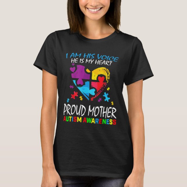 Mamma Heart Mor Puzzle Biet Autism T Shirt (Framsida)