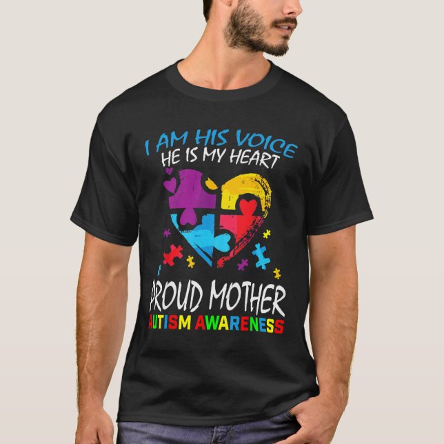 Mamma Heart Mor Puzzle Biet Autism T Shirt (Framsida)