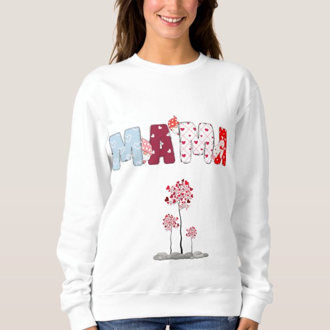Mamma Heart Patchwork Sweatshirt - Cute Blommigt M T Shirt (Framsida)
