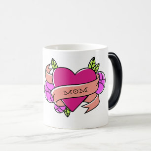 MAMMA Heart Tattoo Blommigt Rosa Grönt Coola Magisk Mugg