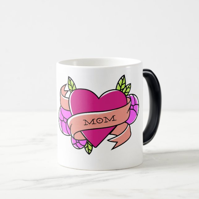 MAMMA Heart Tattoo Blommigt Rosa Grönt Coola Magisk Mugg (Framsida höger)
