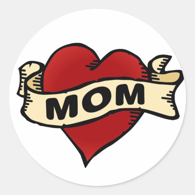 Mamma Heart Tattoo Runt Klistermärke (Framsida)