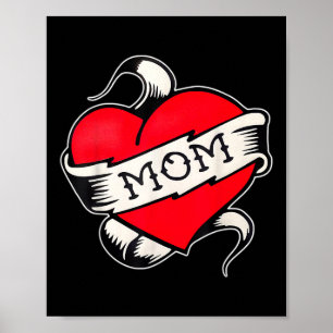 Mamma Heart Traditional Old school Tattoo Flash Poster