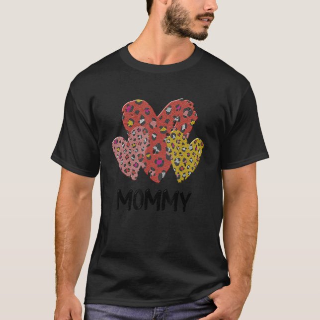 Mamma Hearts Leopard Play Vlentines Day Boys Girl T Shirt (Framsida)