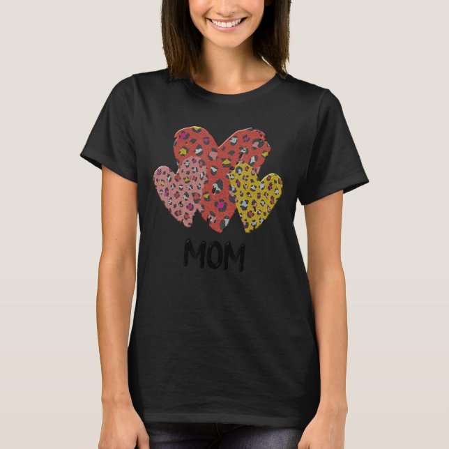 Mamma Hearts Leopard Play Vlentines Day Boys Girls T Shirt (Framsida)