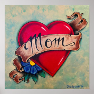 "Mamma" Hearts Tattoo Stil Art Poster Skriv ut