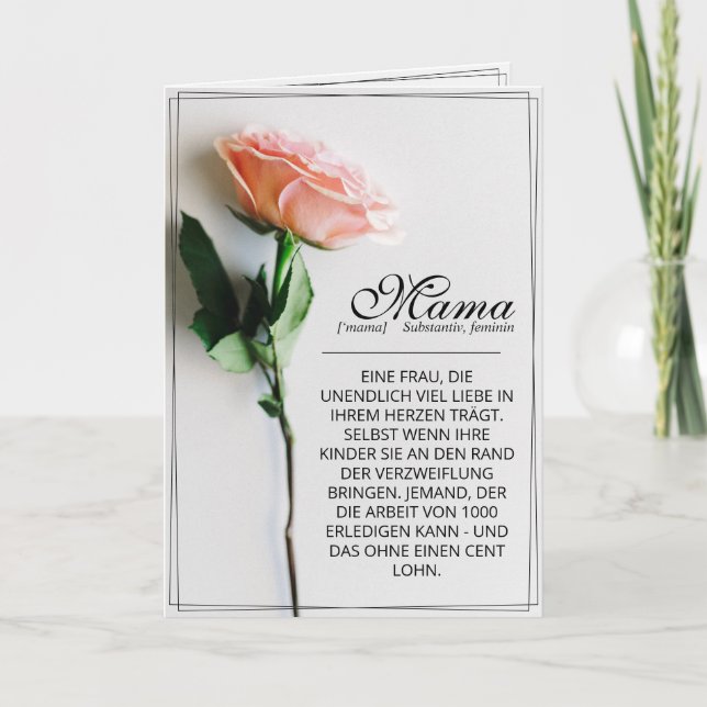 Mamma – helt oersättlig | Klassisk kort - Ros (Framsida)