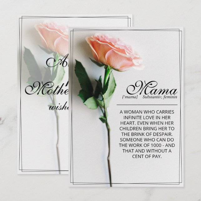 Mamma – Helt Osynlig | Klassisk Kort - Rosa Ros (Fram/baksida)