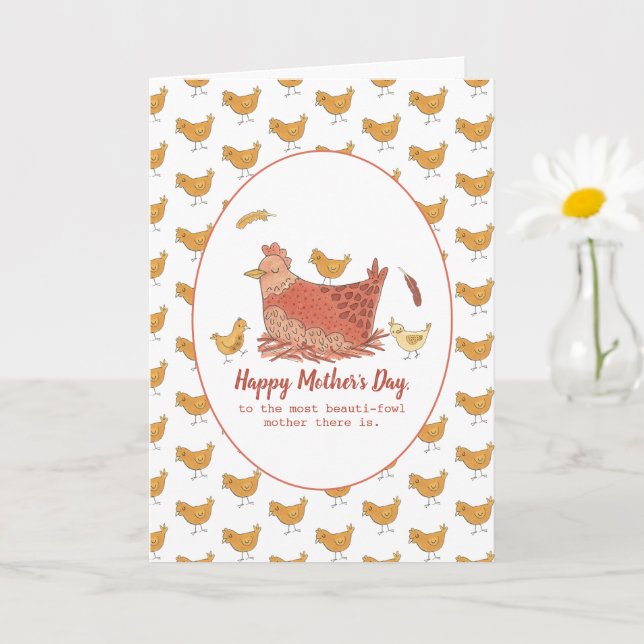 Mamma Hen och Chickarna Funny Mors dag Kort (Liten växt)