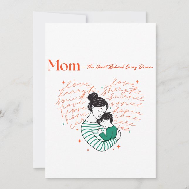 Mamma Hjärtat Kärlek Typografi Moderskap Konst Julkort (Framsida)
