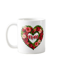 "Mamma" Hjärtsformad krans av blommor Mugg