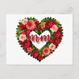 "Mamma" Hjärtsformad krans av blommor Vykort