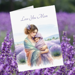 Mamma Hug Lavender Fält Mors dag Watercolor