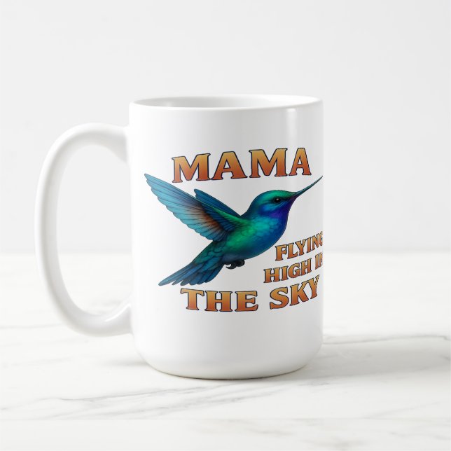 Mamma Hummingbird - Flygande hög i Himmel Edition Kaffemugg (Vänster)