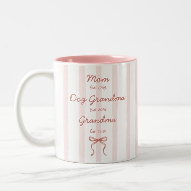 Mamma Hund Mormor & Farmor Anpassade Datum Rosa Ro Två-Tonad Mugg (Vänster)