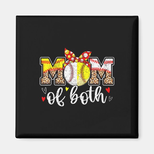 Mamma i båda Messy Bun Baseball Softball Leopard M Magnet (Framsidan)