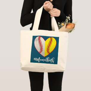 Mamma i båda Softball Baseball Heart Mors dag Jumbo Tygkasse