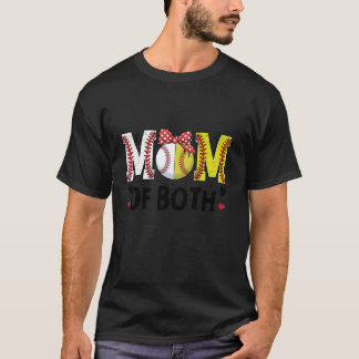 Mamma i båda Softball Baseball Mamma Heart Mor T Shirt