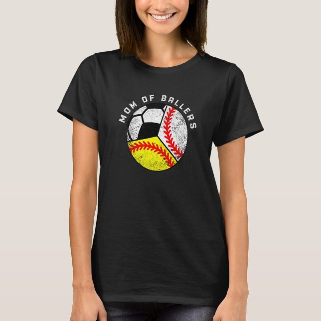 Mamma i Ballers Baseball Softball Ocer Mamma T Shirt (Framsida)