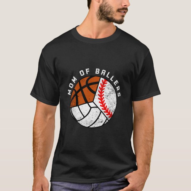 Mamma i Ballers Baseball Volleyball Basketball Mam T Shirt (Framsida)