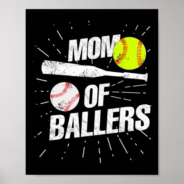 Mamma i Ballers Funny Baseball Softball Game Mor Poster (Framsidan)