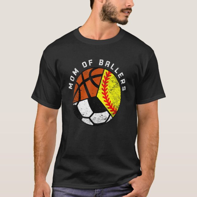 Mamma i Ballers Softball Soccer Basketball Mamma T Shirt (Framsida)