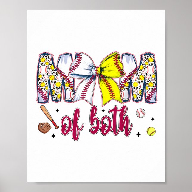Mamma i Baskeball Softball Coquette Bow Mor Poster (Framsidan)