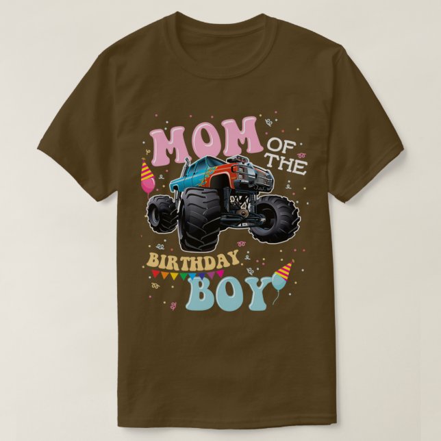 Mamma i Birthday Boy Monster Lastbilar T Shirt (Design framsida)