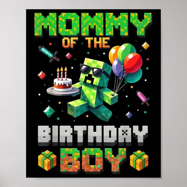 Mamma i Birthday Boy Party Video Gamer Pixel Nu Poster (Framsidan)