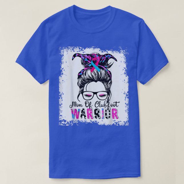 Mamma i Clubfoot WarriorAwareness Rosa & Blue Ribb T Shirt (Design framsida)
