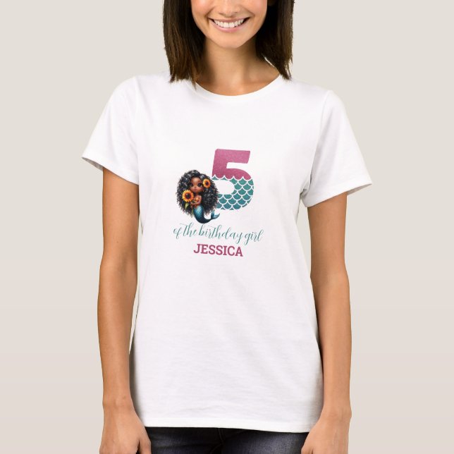 Mamma i den femte födelsedag-afrikanska Sjöjungfru T Shirt (Framsida)