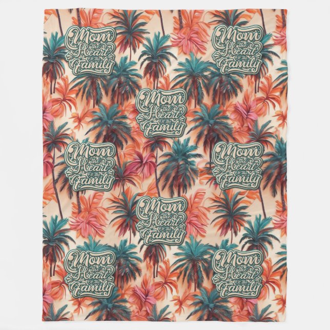 Mamma i hjärtat av familjen Tropical Mönster Fleecefilt (Framsidan)